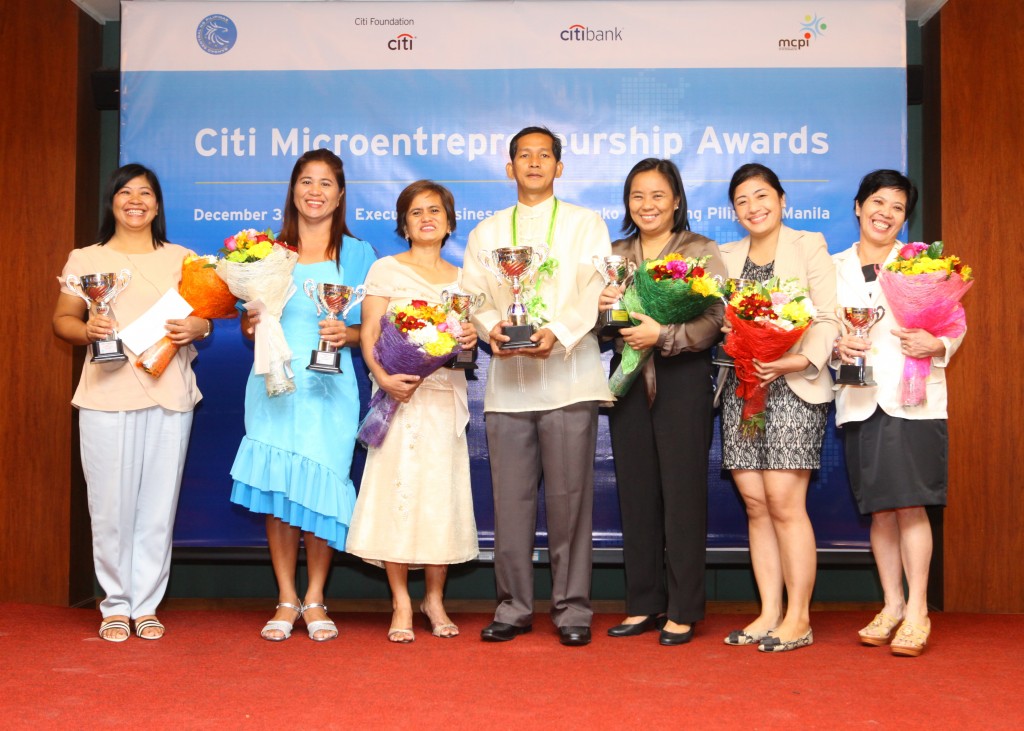 2013 winners of the Citi Microentrepreneurship Awards are all smiles here – after being informed they will receive generous cash prizes, scholarship to entrepreneurship training, life and health microinsurance coverage and a laptop – all to further boost their businesses.